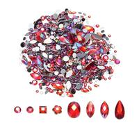 PATIKIL Mixed 500Pcs AB Colorful Crystal Rhinestones, Gems Rhinestones Flatback Acrylic Gemstone Jewel Assorted Shapes for Nail DIY Craft Party Decorations - (Red AB)