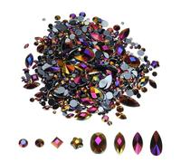 PATIKIL Mixed 500Pcs AB Colorful Crystal Rhinestones, Gems Rhinestones Flatback Acrylic Gemstone Jewel Assorted Shapes for Nail DIY Craft Party Decorations - (Black AB)