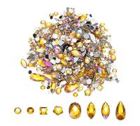 PATIKIL Mixed 500Pcs AB Colorful Crystal Rhinestones, Gems Rhinestones Flatback Acrylic Gemstone Jewel Assorted Shapes for Nail DIY Craft Party Decorations - (Golden Yellow AB)