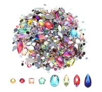 PATIKIL Mixed 500Pcs AB Colorful Crystal Rhinestones, Gems Rhinestones Flatback Acrylic Gemstone Jewel Assorted Shapes for Nail DIY Craft Party Decorations - (Multicolor AB)