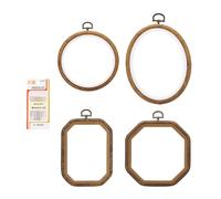 PATIKIL Mixed Sizes Embroidery Hoops Set, 4 Pieces Imitated Wood Circle Oval Octagonal Frame Cross Stitch Hoop Ring with Needle for Embroidery Art Craft Sewing Ornaments Hanging Decoration