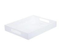 PATIKIL Modern Elegant 14" x 11" Large White Acrylic Tray for Serving and Decorative, 2"/5cm Height Rectangle Glossy Acrylic Serving Tray with Handle for Coffee Perfume, Re-usable