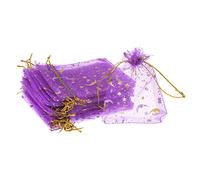 PATIKIL Moon Star Printed Organza Bags, 50 Pcs 4.72x3.5 Inch Drawstring Mini Pouches Favor Gift Candy Jewelry Bags for Christmas Thanksgiving Festival Party Wedding, Dark Purple