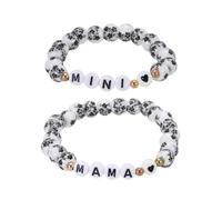 PATIKIL Mother Daughter Bead Bracelets Set, 2Pcs MAMA & MINI Matching Heart Link Blue and White Porcelain Bracelet Handmade Stretch Strand with Bag for Mom Daughter Gift, Black/Black Heart