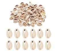 PATIKIL Natural Seashell Charm, 100 Pcs Oval Dyed Shells Craft Pendants Open Back Scallop Shell Beads with Hole for Necklace DIY Ocean Jewelry Making, Gray