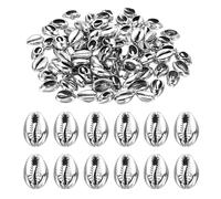 PATIKIL Natural Seashell Charm, 100 Pcs Oval Dyed Shells Craft Pendants Open Back Scallop Shell Beads with Hole for Necklace DIY Ocean Jewelry Making, Silver