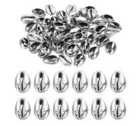 PATIKIL Natural Seashell Charm, 50 Pcs Oval Dyed Shells Craft Pendants Open Back Scallop Shell Beads with Hole for Necklace DIY Ocean Jewelry Making, Silver