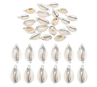 PATIKIL Natural Seashell Charm Kit, 20 Pcs Oval Dyed Shell Craft Pendants with Hole Shell Connection for Necklace DIY Ocean Jewelry Making, Silver