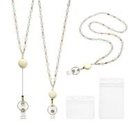 PATIKIL Natural Stone Beaded Lanyard, 3Pcs Retractable Beads Badge Lanyard with ID Card Holder for Women Handmade Crystal Cute Necklace for Office Teacher Cruise, Blue Stone