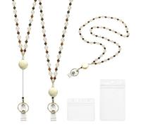 PATIKIL Natural Stone Beaded Lanyard, 3Pcs Retractable Beads Badge Lanyard with ID Card Holder for Women Handmade Crystal Cute Necklace for Office Teacher Cruise, Tiger Stone