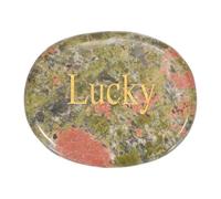 PATIKIL Natural Thumb Worry Stone, 1.7"x1.3" Oval Crystal Stone with Inspirational Words, Pocket Rock Anxiety Crystals for Women Stress Gifts Meditation, Green Pink(Style 40)