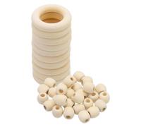 PATIKIL Natural Wood Rings and Unfinished Wooden Beads Set, 10Pcs 50mm Wood Hoop & 30Pcs 17mm Wood Color Round Loose Beads for DIY Pendant Connectors Jewelry Making Macrame Wall