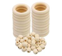 PATIKIL Natural Wood Rings and Unfinished Wooden Beads Set, 20Pcs 55mm Wood Hoop & 50Pcs 17mm Wood Color Round Loose Beads for DIY Pendant Connectors Jewelry Making Macrame Wall