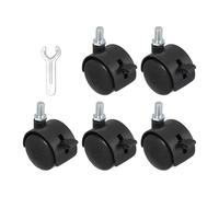 PATIKIL Office Chair Wheels Replacement 1.5", 5 Pcs Nylon Heavy Duty Office Furniture Casters Wheels with Wrench Universal Wheel for Hardwood Floor Carpet, Black(Screw Stem with Brake)