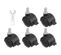 PATIKIL Office Chair Wheels Replacement 1", 5 Pcs Nylon Heavy Duty Office Furniture Casters Wheels with Wrench Universal Wheel for Hardwood Floor Carpet, Black(Screw Stem with Brake)
