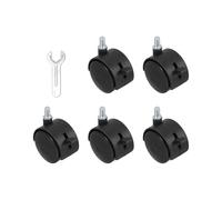 PATIKIL Office Chair Wheels Replacement 2", 5 Pcs Nylon Heavy Duty Office Furniture Casters Wheels with Wrench Universal Wheel for Hardwood Floor Carpet, Black(Screw Stem with Brake)