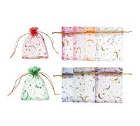 PATIKIL Organza Bag, 50 Pcs 7 x 9cm Mesh Candy Pouch with Drawstring Moon Star Jewelry Gift Bags for Wedding Christmas Festival Makeup Supply, Multicolor Gold