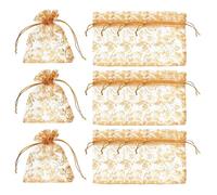 PATIKIL Organza Bags, 100 Pcs 2.8 x 3.5 Inch Mesh Candy Pouch with Drawstring Gold Rose Flower Jewelry Gift Bags for Wedding Christmas Festival Makeup Supply, Golden Flower
