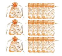 PATIKIL Organza Bags, 100 Pcs 2.8 x 3.5 Inch Mesh Candy Pouch with Drawstring Gold Rose Flower Jewelry Gift Bags for Wedding Christmas Festival Makeup Supply, Orange Gold