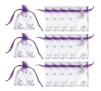 PATIKIL Organza Bags, 100 Pcs 7 x 9cm Mesh Candy Pouch with Drawstring Butterfly Jewelry Gift Bags for Wedding Christmas Festival Makeup Supply, Dark Purple Silver