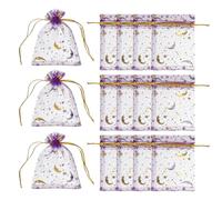 PATIKIL Organza Bags, 100 Pcs 7 x 9cm Mesh Candy Pouch with Drawstring Moon Star Jewelry Gift Bags for Wedding Christmas Festival Makeup Supply, Dark Purple Gold