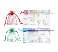 PATIKIL Organza Bags, 50 Pcs 7 x 9cm Mesh Candy Pouch with Drawstring Butterfly Jewelry Gift Bags for Wedding Christmas Festival Makeup Supply, Multicolor Silver