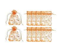 PATIKIL Organza Bags, 50 Pcs 7 x 9cm Mesh Candy Pouch with Drawstring Gold Rose Flower Jewelry Gift Bags for Wedding Christmas Festival Makeup Supply, Orange Gold
