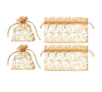 PATIKIL Organza Bags, 50 Pcs 7 x 9cm Mesh Candy Pouch with Drawstring Gold Rose Flower Jewelry Gift Bags for Wedding Christmas Festival Makeup Supply, Gold