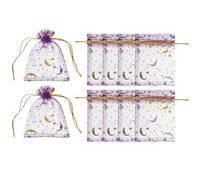 PATIKIL Organza Bags, 50 Pcs 7 x 9cm Mesh Candy Pouch with Drawstring Moon Star Jewelry Gift Bags for Wedding Christmas Festival Makeup Supply, Dark Purple Gold
