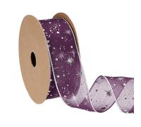PATIKIL Organza Star Ribbon Wired, 1.6 Inch Wide 20 Yards Christmas Tree Print Sheer Glitter Ribbon for Gift Wrapping Garland Bouquet Ornaments Party Decorations, Dark Purple