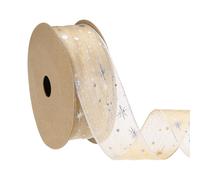 PATIKIL Organza Star Ribbon Wired, 1.6 Inch Wide 20 Yards Christmas Tree Print Sheer Glitter Ribbon for Gift Wrapping Garland Bouquet Ornaments Party Decorations, Gold