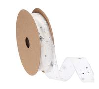 PATIKIL Organza Star Ribbon Wired, 1 Inch Wide 20 Yards Christmas Tree Print Sheer Glitter Ribbon for Gift Wrapping Garland Bouquet Ornaments Party Decorations, Beige