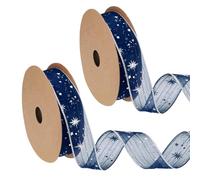 PATIKIL Organza Star Ribbon Wired, 2 Roll 1 Inch Wide 20 Yards Christmas Tree Print Sheer Glitter Ribbon for Gift Wrapping Garland Bouquet Ornaments Party Decorations, Navy Blue