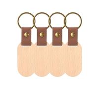 PATIKIL Oval Wooden Keychain Blank, 4Pcs Unfinished Wooden Blanks Wood Key Chain Bulk for Pet Tags DIY Gift Crafts, Brown