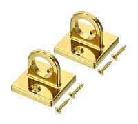 PATIKIL Pad Eye Plate U Hooks, 2 Pack Metal Ceiling Wall Mount Loop with Screws Hardware Ring Hooks for Hanging Ropes in Queue Barrier, Bright Golden