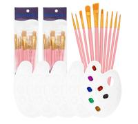 PATIKIL Painting Brush Palette Set with 20pcs Nylon Hair Paint Brushes and 5pcs Round Paint Tray Palette for Oil Watercolor Art, Red