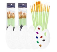 PATIKIL Painting Brush Palette Set with 20pcs Nylon Hair Paint Brushes and 5pcs Round Paint Tray Palette for Oil Watercolor Art, Green
