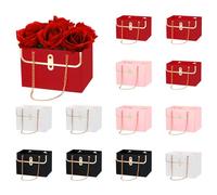 PATIKIL Paper Flower Gift Bags, 12 Pcs Paper Bouquet Flower Gift Bag with Handle Rectangle Metal Chain Tote for Florist Wedding Party Birthdays, Pink/Red/White/Black