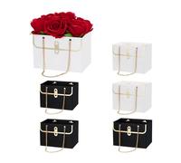 PATIKIL Paper Flower Gift Bags, 6 Pcs Paper Bouquet Flower Gift Bag with Handle Rectangle Metal Chain Tote for Florist Wedding Party Birthdays, White/Black