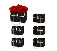 PATIKIL Paper Flower Gift Bags, 6 Pcs Paper Bouquet Flower Gift Bag with Handle Rectangle Metal Chain Tote for Florist Wedding Party Birthdays, Black