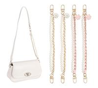 PATIKIL Pearl Bag Extender Chain, 4Pcs Flower Purse Strap Extenders Chain Purse Making Supplies for Replacement Handbag Shoulder Bag Wallet Shoes Decoration, White/Pink