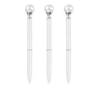 PATIKIL Pearl Ballpoint Pen, 3Pcs Sparkling Bling Metal Pen with Pearl Top Elegant 1.0mm Black Ink Ballpoint Refillable for Office Business Wedding Party Birthday Gift, White