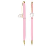 PATIKIL Pearl Decorative Metal Ballpoint Pen, 2Pcs Pearl Ballpoint Ball Pen 1.0mm for Wedding Note Taking Journaling Gift Office, Pink