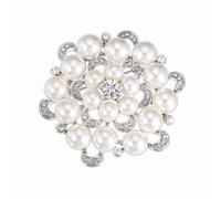 PATIKIL Pearl Floral Crystal Brooch, Elegant Imitation Pearl Brooches Pin Fashion Rhinestone Flower Lapel Pin for Women Wedding Bridal Suit Clothes Hat Jewelry Gift, Silver Tone