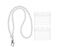 PATIKIL Pearl Lanyards for ID Badges, Cute Pearl Keychain Necklace Lanyard with 2 Horizontal Badge Holders for Women Teacher Gift Keys Chain Cards, White