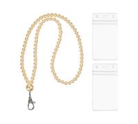 PATIKIL Pearl Lanyards for ID Badges, Cute Pearl Keychain Necklace Lanyard with 2 Vertical Badge Holders for Women Teacher Gift Keys Chain Cards, Yellow