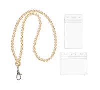 PATIKIL Pearl Lanyards for ID Badges, Cute Pearl Keychain Necklace Lanyard with Vertical & Horizontal Badge Holders for Women Teacher Gift Keys Chain Cards, Yellow
