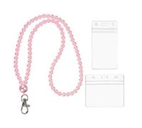 PATIKIL Pearl Lanyards for ID Badges, Cute Pearl Keychain Necklace Lanyard with Vertical & Horizontal Badge Holders for Women Teacher Gift Keys Chain Cards, Pink