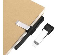 PATIKIL Pen Loop for Notebook, Brass Carved Retro Leather Pencil Holder Pen Clip for Notebook Clipboards Pocket Office Traveler Journals Planner, Black/Silver