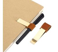 PATIKIL Pen Loop for Notebook, Brass Retro Leather Pencil Holder Pen Clip for Notebook Clipboards Pocket Office Traveler Journals Planner, Dark Orange/Brass